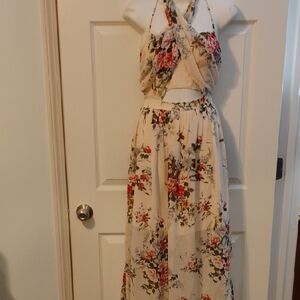 Hello Molly Floral Print Dress in Cream and Pink